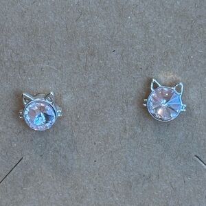 Cat Ear Crystal Stud Earrings - Iridescent